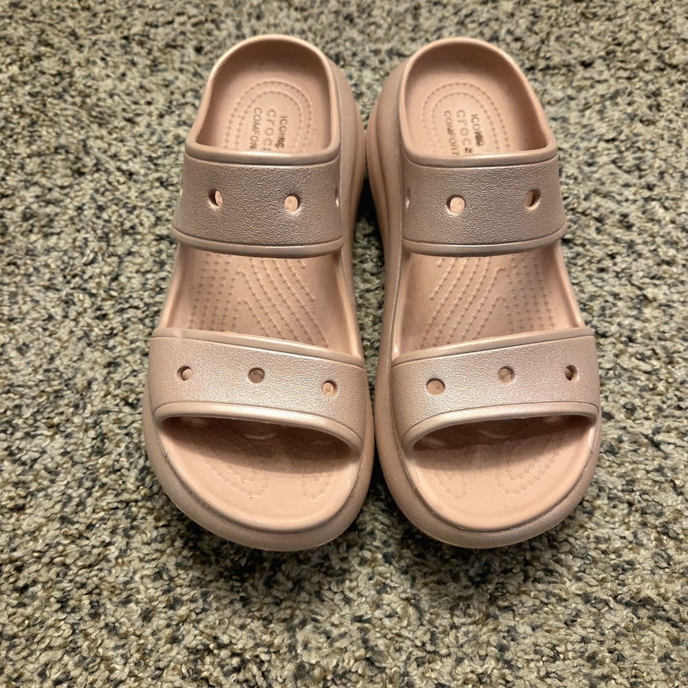 Womens Pink Crocs Platform Sandals